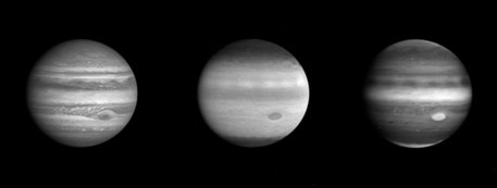Jupiter photographiée dans trois longueurs d'onde différentes 