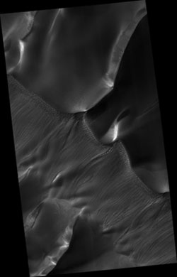 Les dunes de sables du cratère Russell vues par MRO