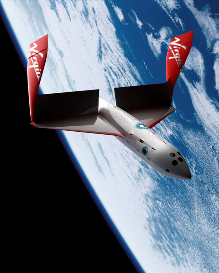 Vue d'artiste de SpaceShipTwo sous les couleurs de Virgin Galactic