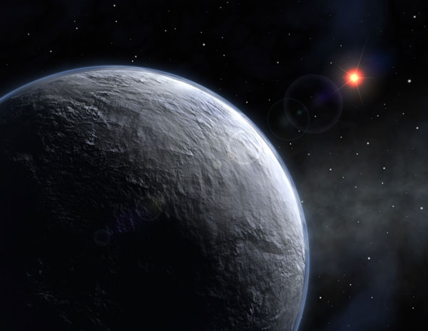 Vue d'artiste de l'exoplanète tellurique découverte autour d'une naine rouge