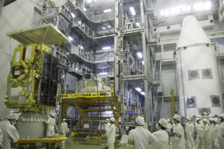Le satellite Ibuki en phase finale d'intégration dans son lanceur