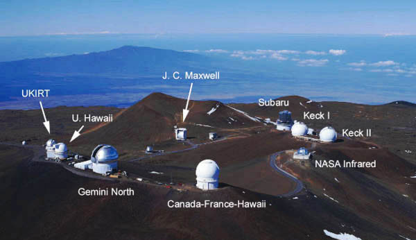 Les télescopes situés sur Le sommet du volcan Mauna Kea