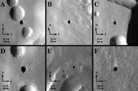 Les sept grottes trouvées sur les images Themis de Mars Odyssey