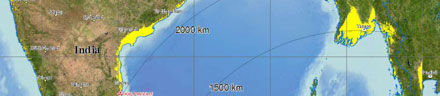 Carte régionale des zones touchées par les tsunamis